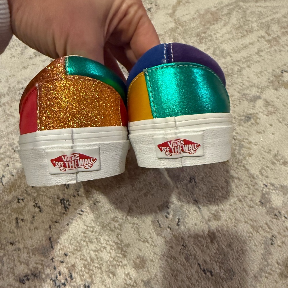 Vans Old Skool Pride Rainbow Patchwork Glitter Men 7 / Women 8.5 Near New - Picture 2 of 7